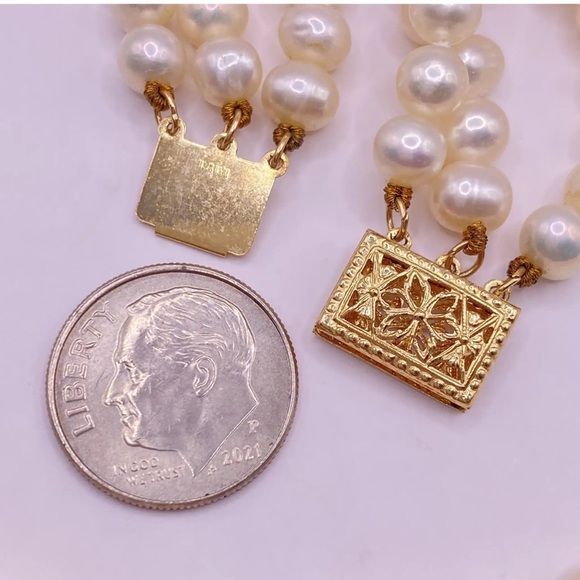14k Yellow Gold 3 Strand Freshwater Pearl Estate Heirloom Necklace - Picture 9 of 9
